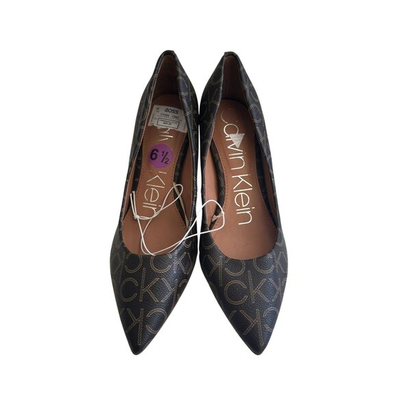 CALVIN KLEIN Brown Signature Logo Heels Size 6.5 NEW without box - Picture 5 of 13